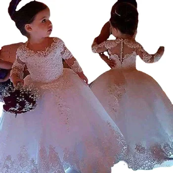 Белые платья для девочек в цветочек для свадеб, тюлевые платья принцессы с коротким рукавом, платья для Первого причастия, Праздничная одежда для детей
